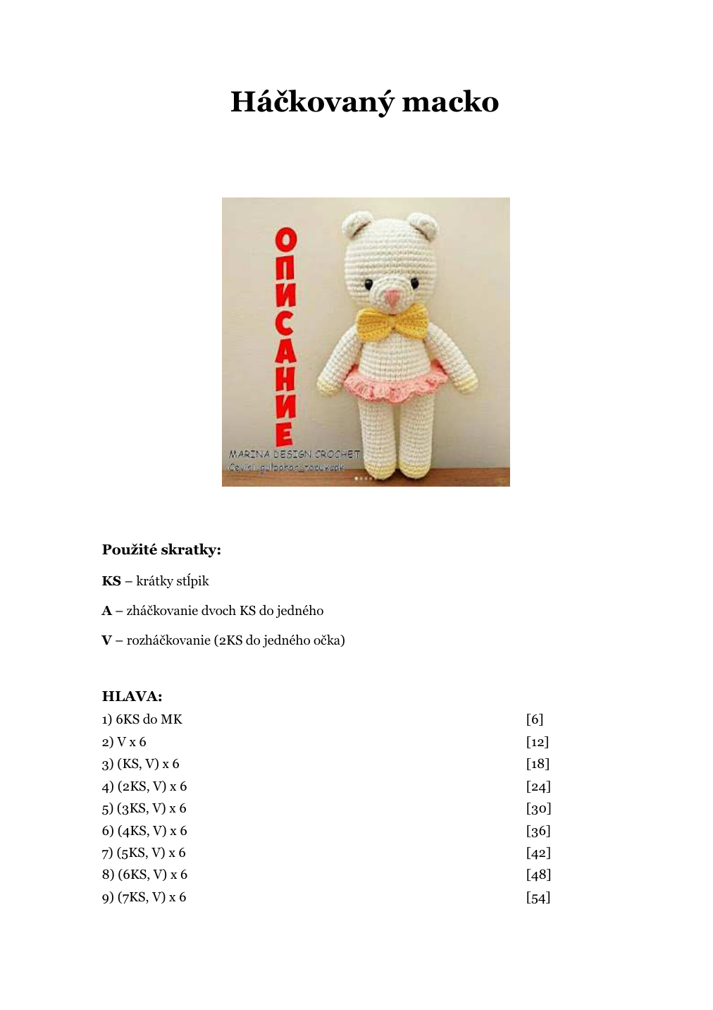 Strana 1 z návodu Háčkovaný macko so sukňou