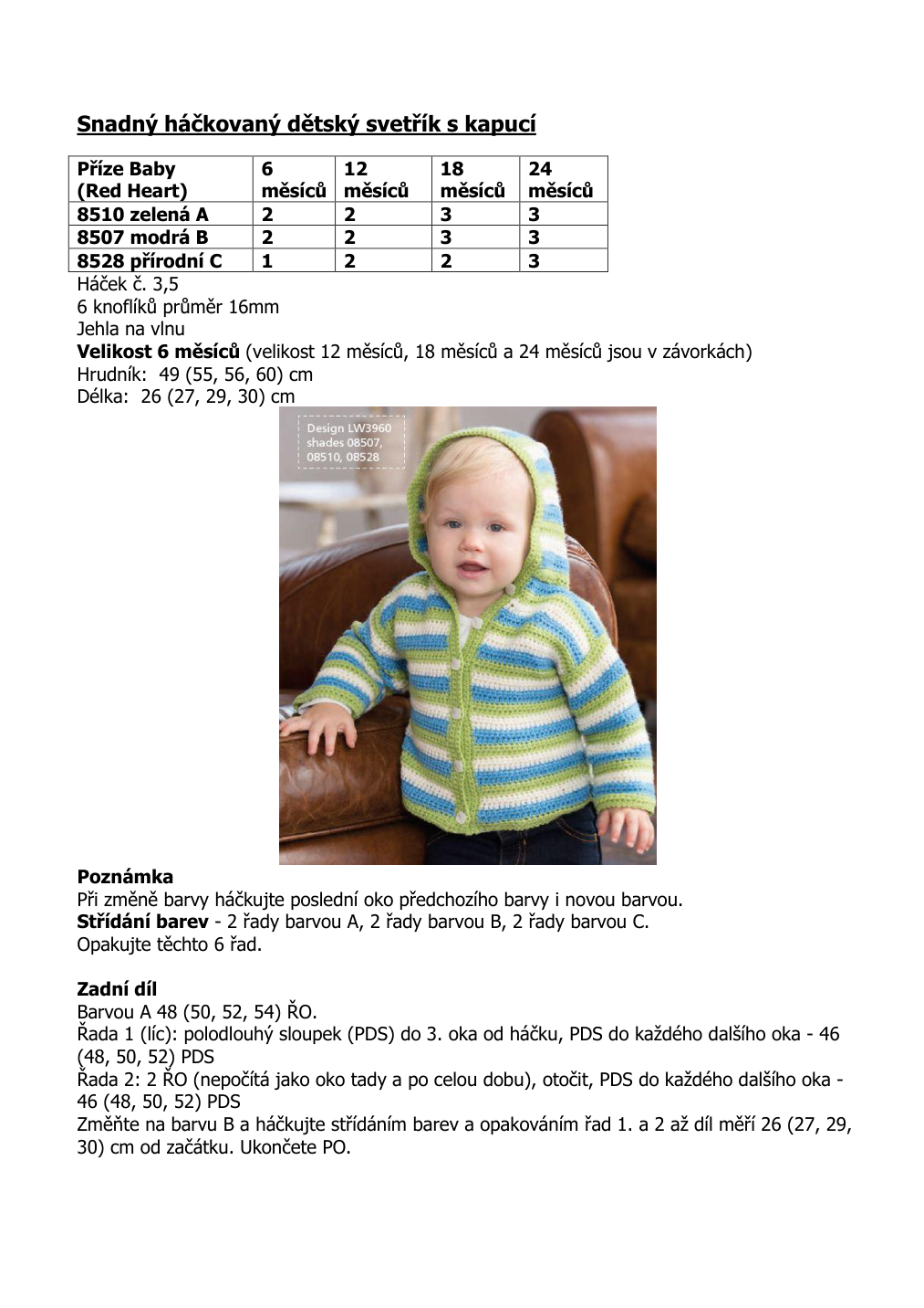 Strana 1 z návodu ps 123Snadny hackovany detsky svetrik