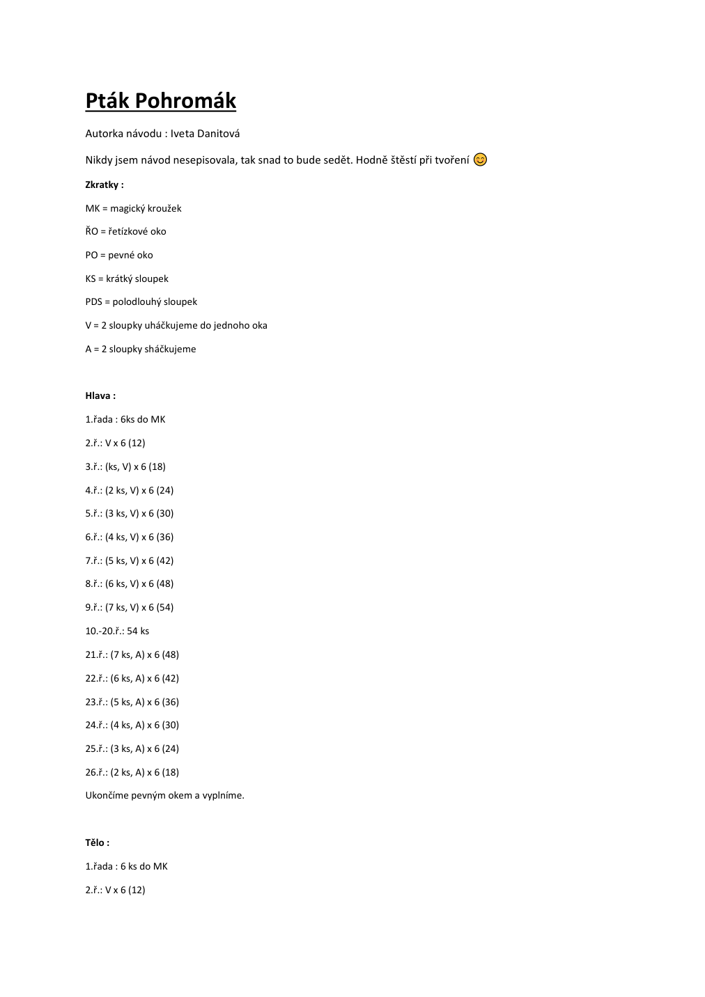 Strana 1 z návodu Pták Pohromák