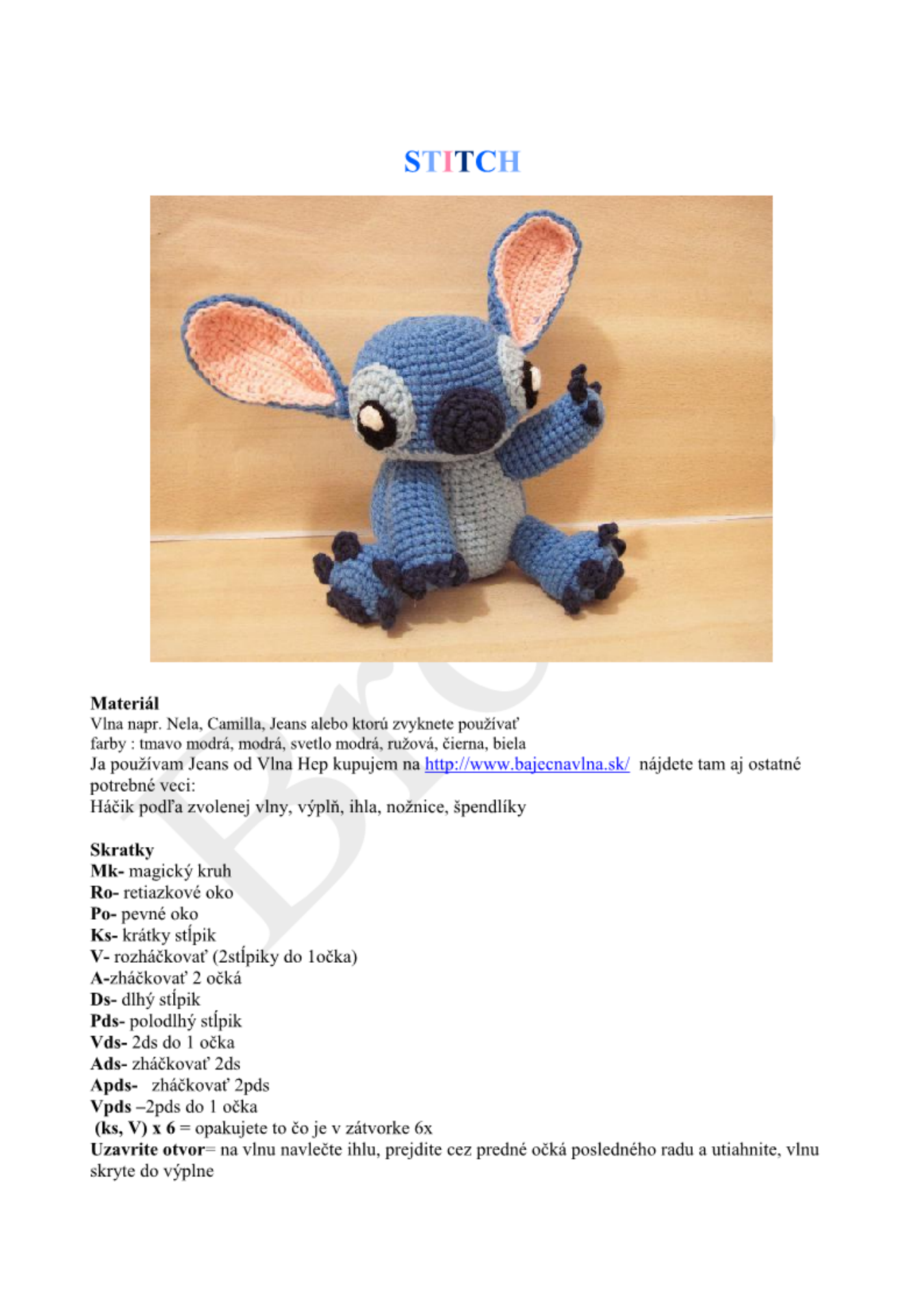 Strana 1 z návodu Stitch.
