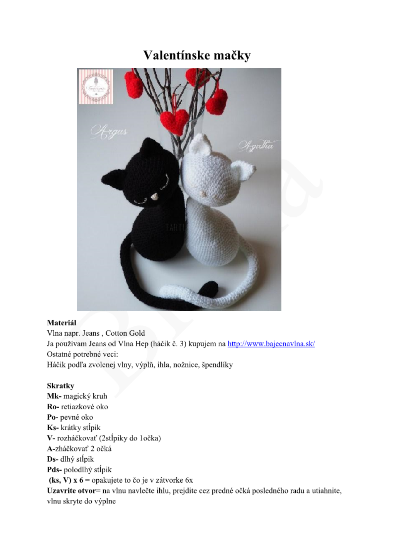 Strana 1 z návodu valentínske mačky.
