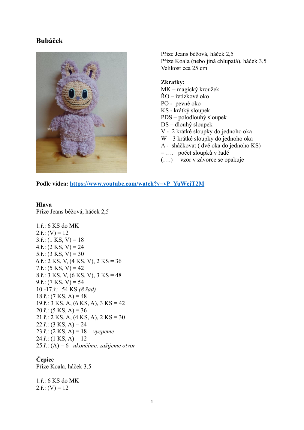 Strana 1 z návodu Bubáček 1