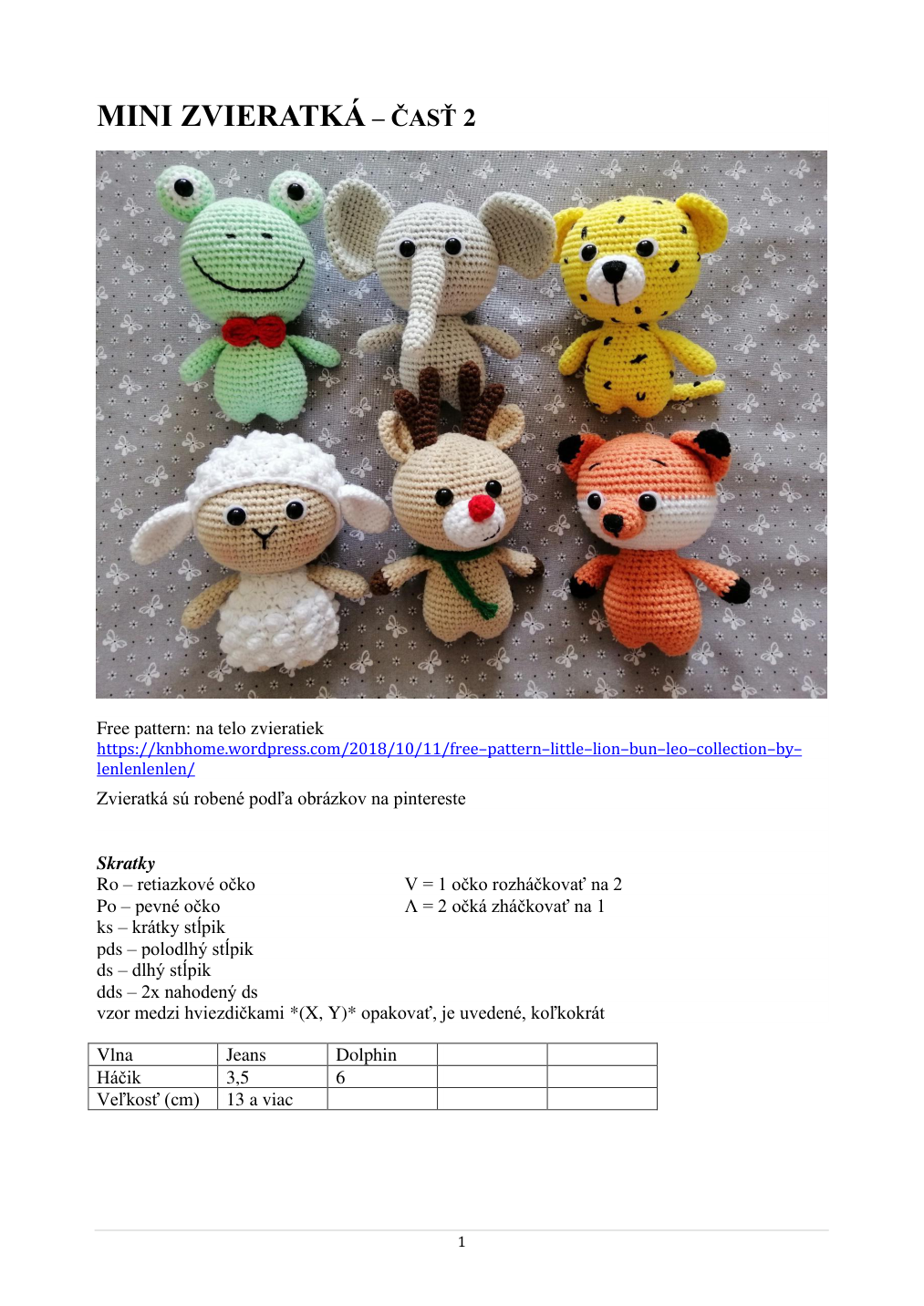 Strana 1 z návodu Zvieratka Mini