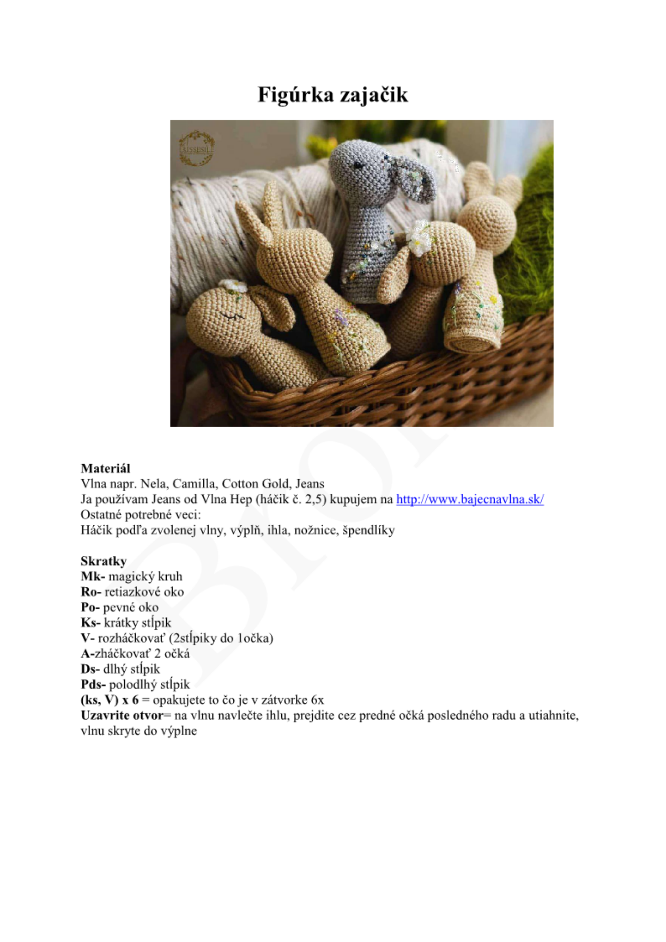 Strana 1 z návodu figúrka zajačik.